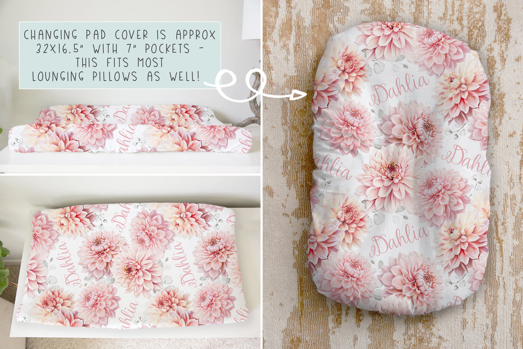 Pink Dahlia Changing Pad Cover