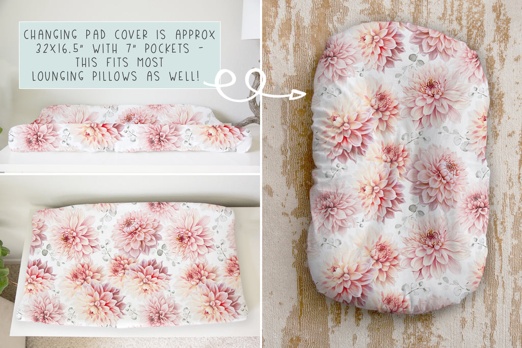 Pink Dahlia Changing Pad Cover