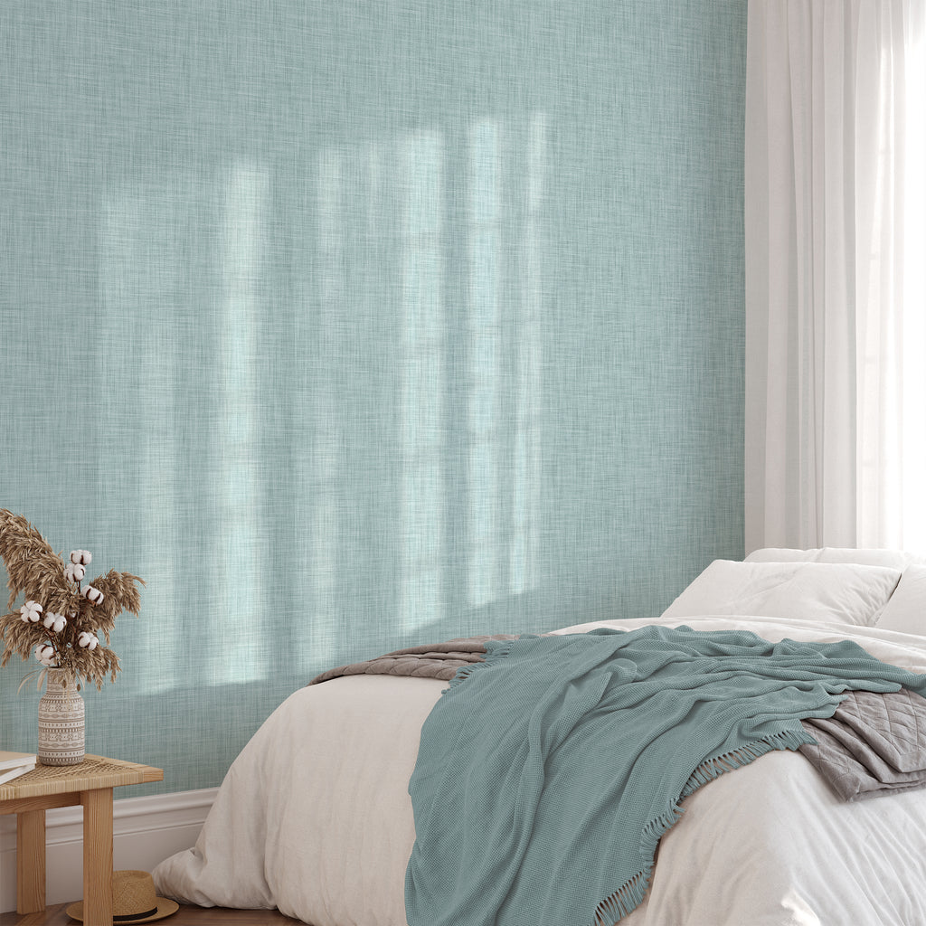 Aqua Linen Pattern Wallpaper