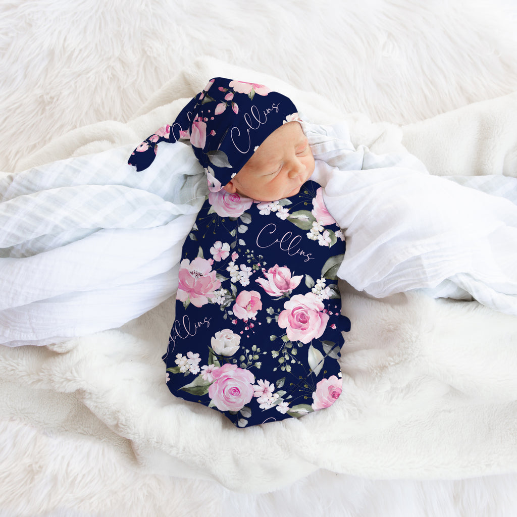 Rosie Navy and Pink Swaddle Set