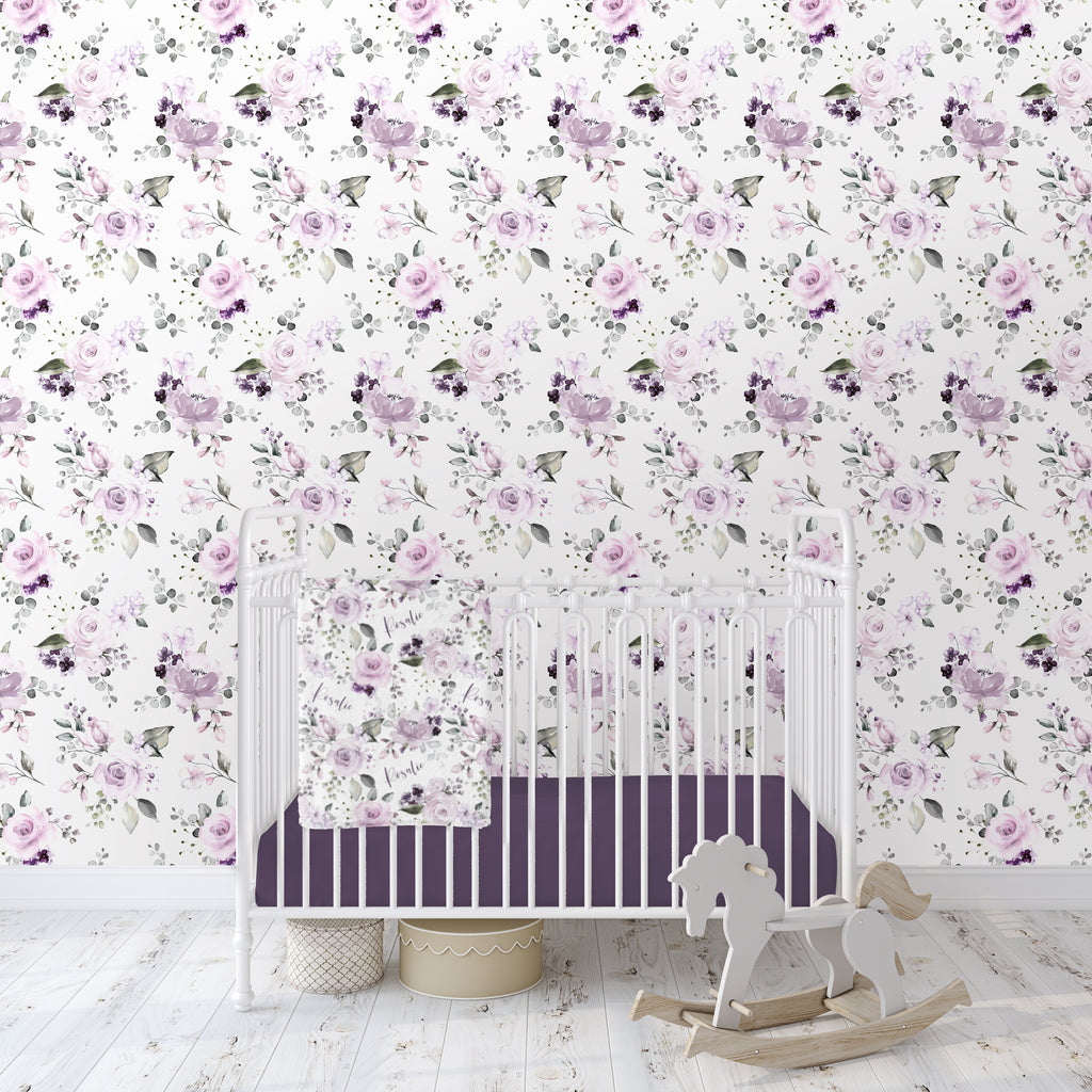 Purple Lavender Rose Floral Wallpaper/Peel and Stick Removable/Pink Floral Bedroom/Large Print/Living Room Laundry Entryway/Rosie