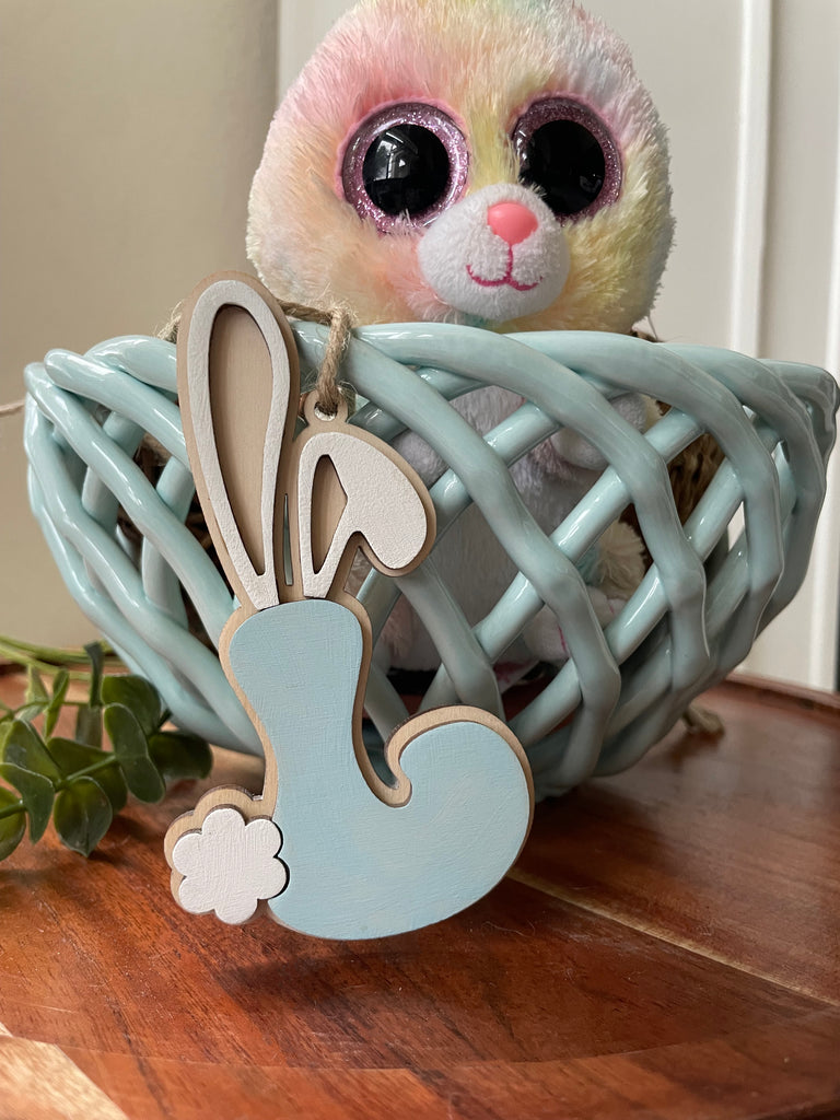 Personalized Initial Easter Basket Tag With Bunny Ears and Tail