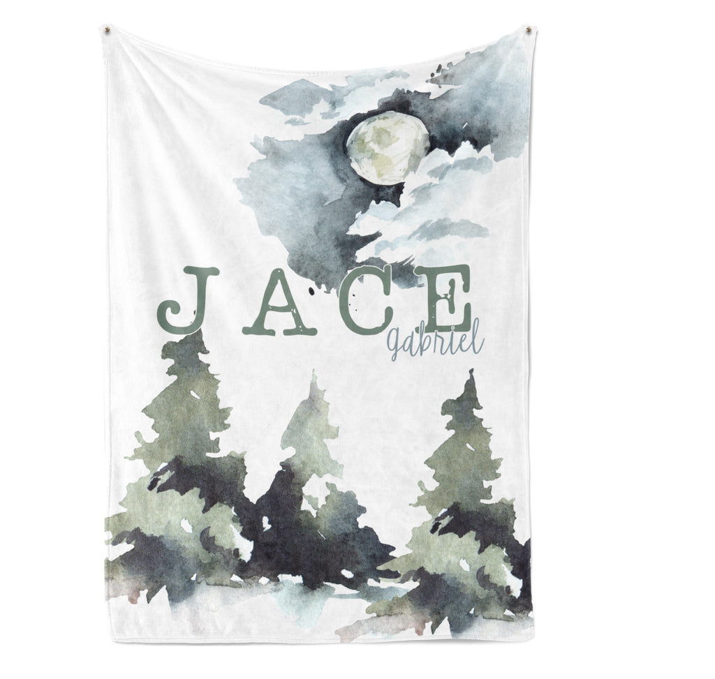 Trees Forest Moon Name Blanket
