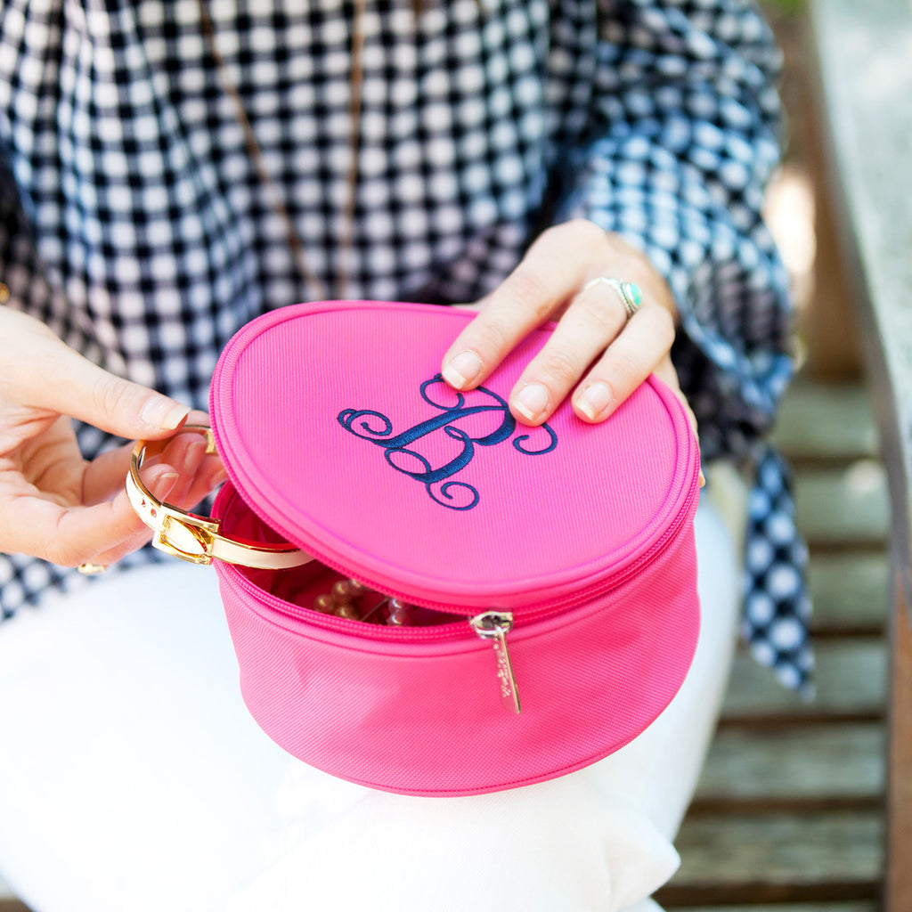 Monogrammed Hot Pink Jewelry Case