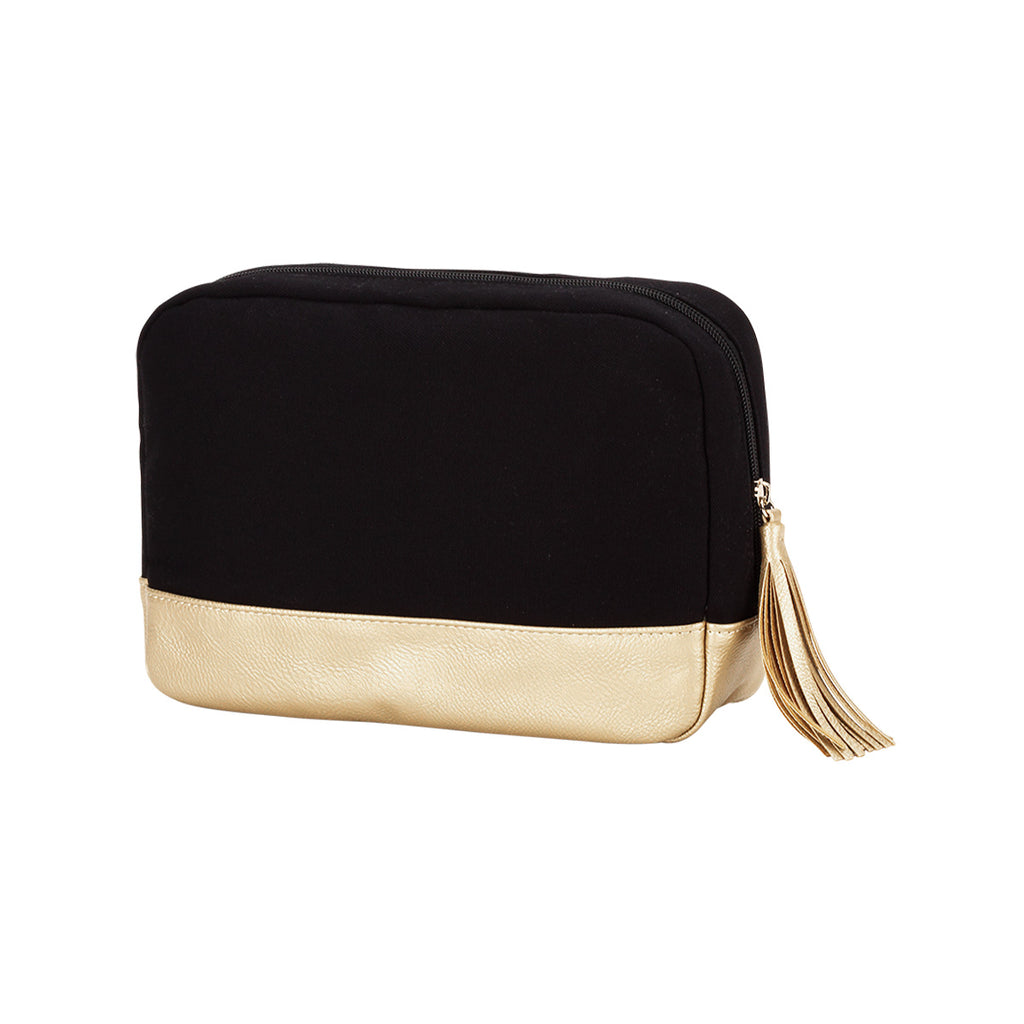 Monogrammed Black & Gold Cabana Accessory Bag