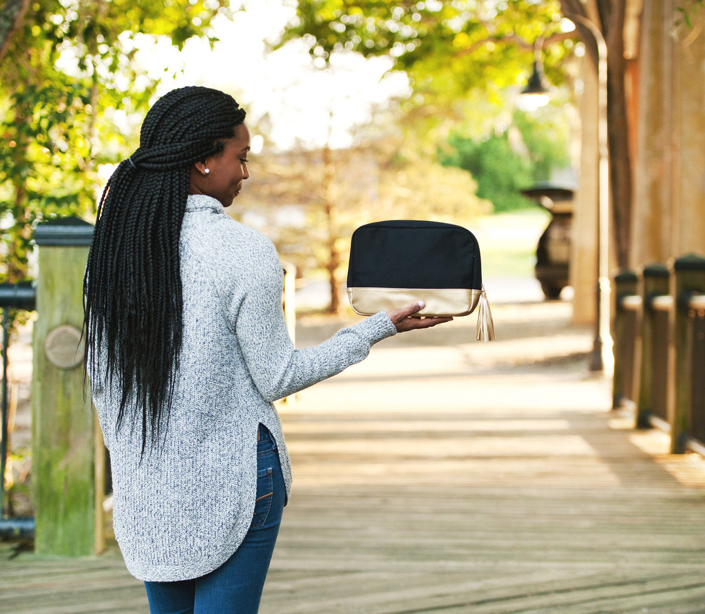 Black & Gold Cabana Accessory Bag