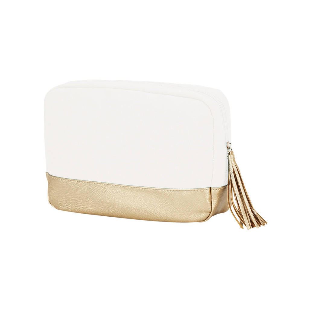 Monogrammed Cream & Gold Cabana Accessory Bag