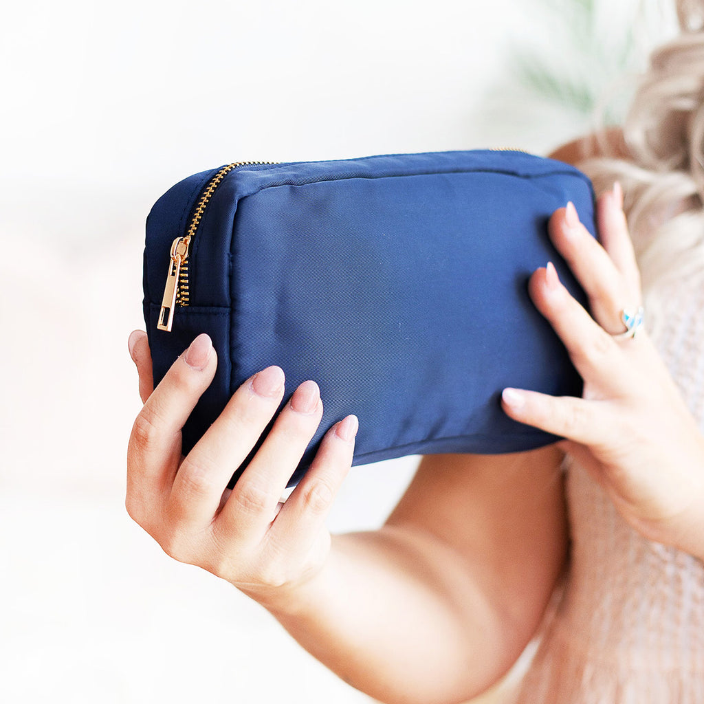 Monogrammed Navy Accessory Bag