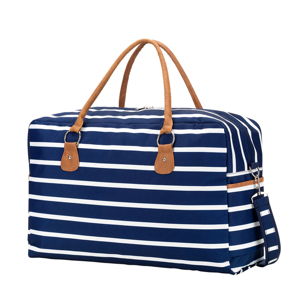 Monogrammed Navy Stripe Travel Bag