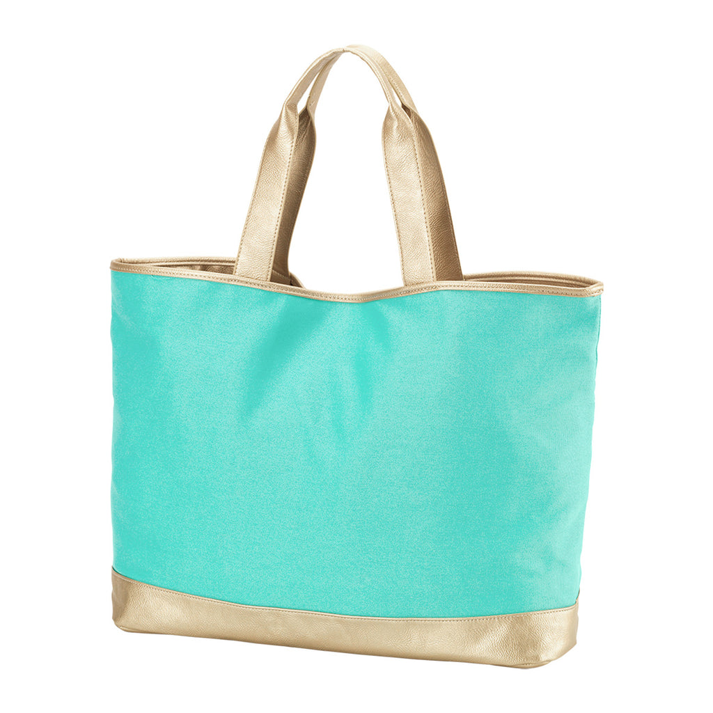 Monogrammed Mint & Gold Cabana Tote
