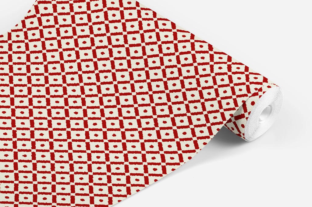 Retro Red Geometric Squares Wallpaper