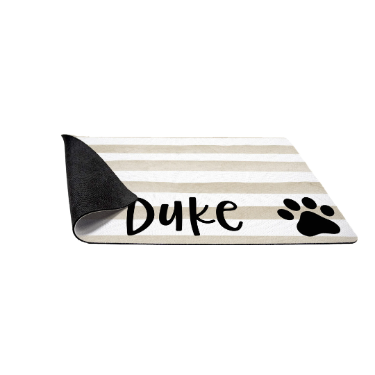 Paw Prints and Tan Beige Stripe Personalized Pet Mat