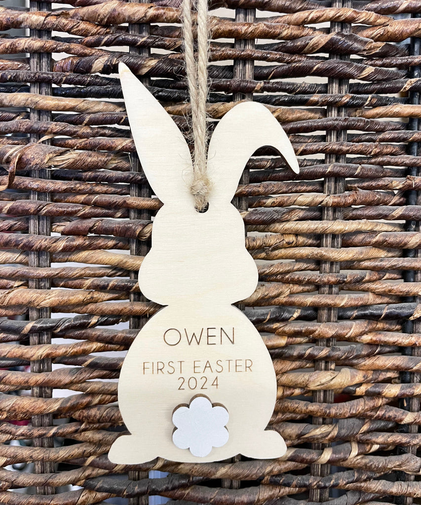 Personalized First Easter Basket Tag, Wooden Bunny with Name