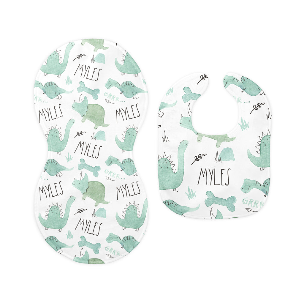 Dinosaur Bib + Burp Cloth