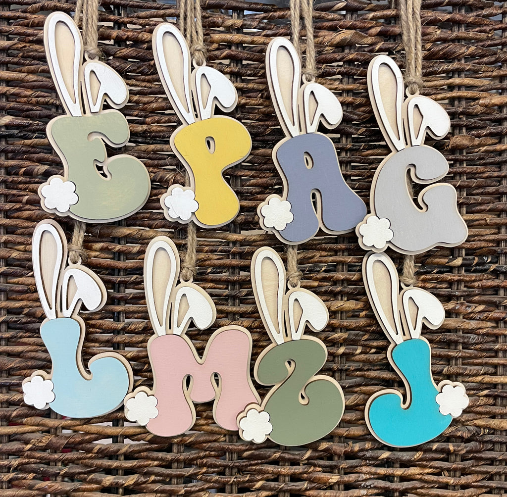 Personalized Initial Easter Basket Tag With Bunny Ears and Tail