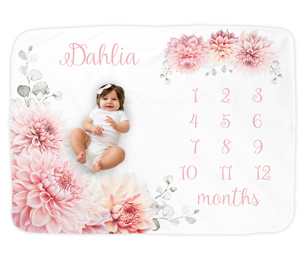 Pink Dahlia Milestone Blanket