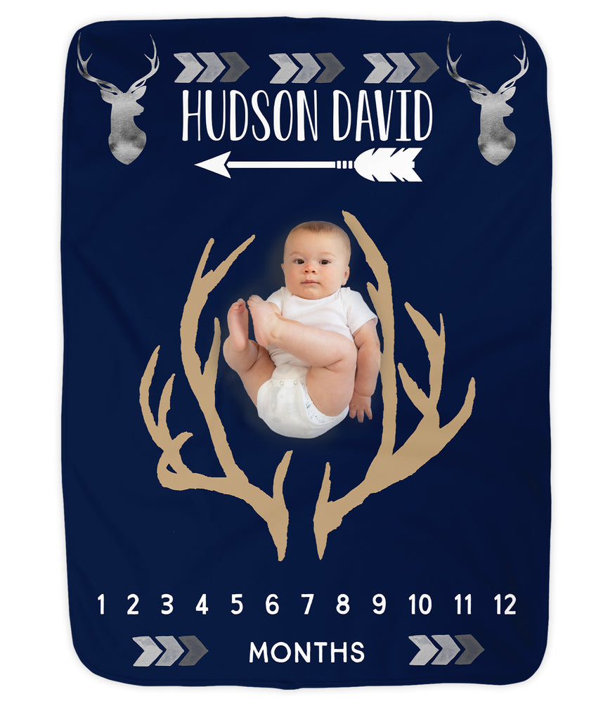 Deer Navy Hunter Antler Milestone Blanket II