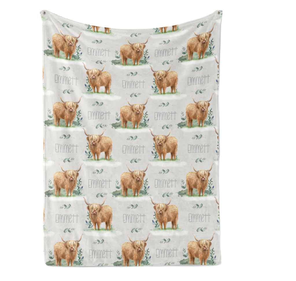 Personalized Highland Cow Boy Blanket