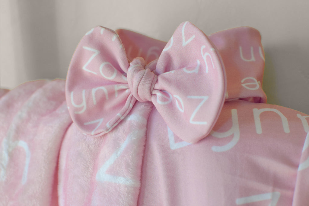 Plush Personalized Minky Blanket + Swaddle + Bow
