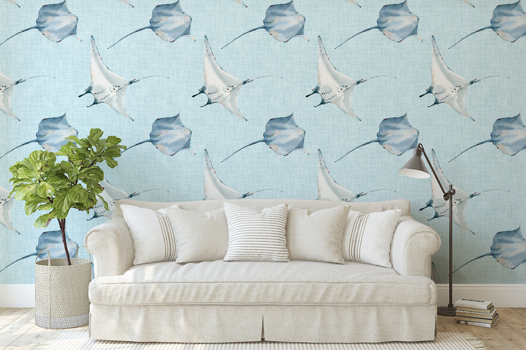 Stingray Wallpaper/Peel and Stick Removable/Large Print/Living Room Bedroom/Stingray Ocean