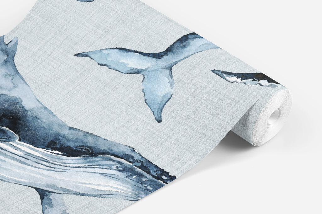 Whale Wallpaper/Peel and Stick Removable/Large Print/Living Room Bedroom/Gray Whale Ocean