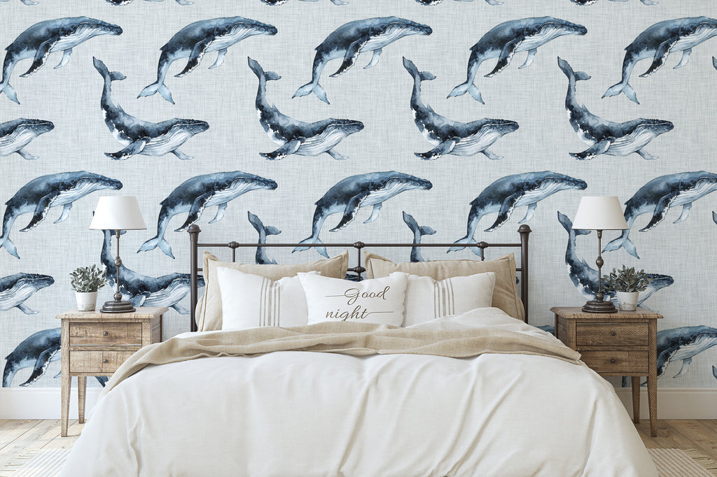 Whale Wallpaper/Peel and Stick Removable/Large Print/Living Room Bedroom/Gray Whale Ocean