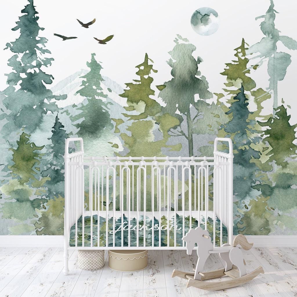 Woodland Wallpaper/Peel and Stick Removable/Baby Boy Nursery Decor/Country/ Watercolor/Woodland Collection