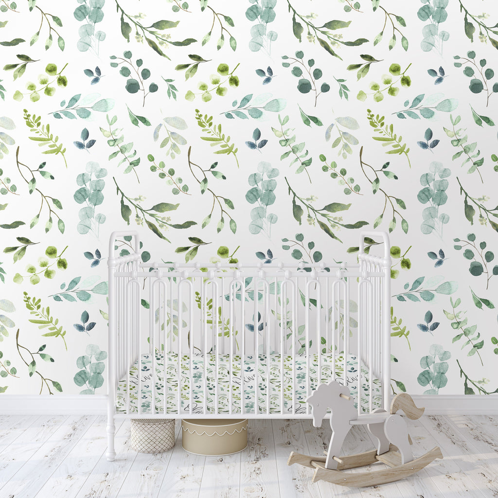 Succulent Greenery Wallpaper/Peel and Stick Removable/Baby Nursery Decor/Blue Green Colors Boho /Olive Collection