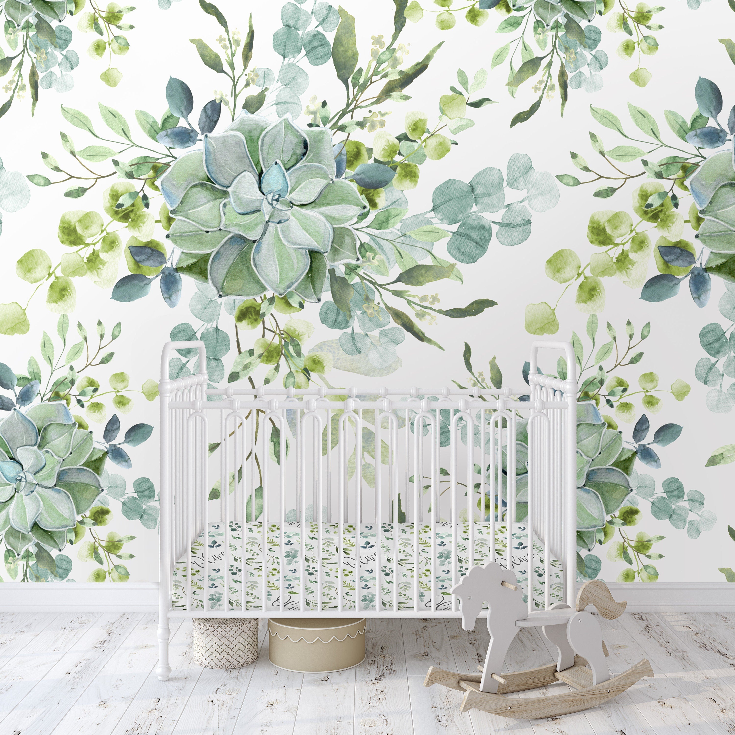 Succulent Greenery Wallpaper/Peel and Stick Removable/Baby Nursery