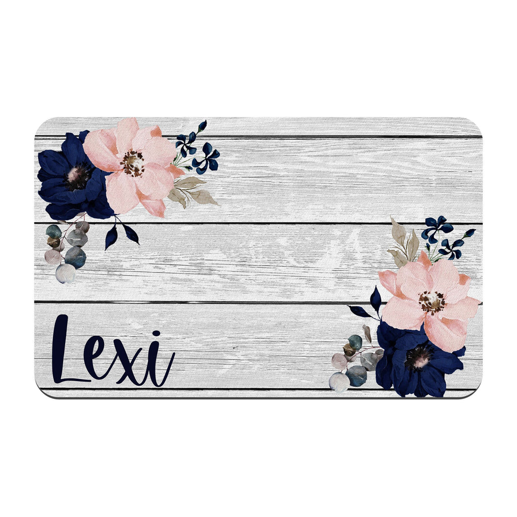 Personalized Navy Pink Floral Pet Mat