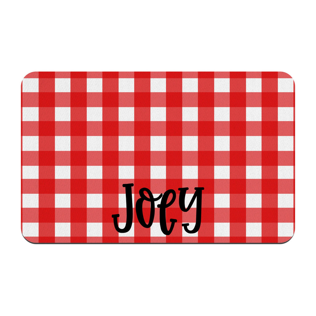Personalized Red Gingham Pet Mat