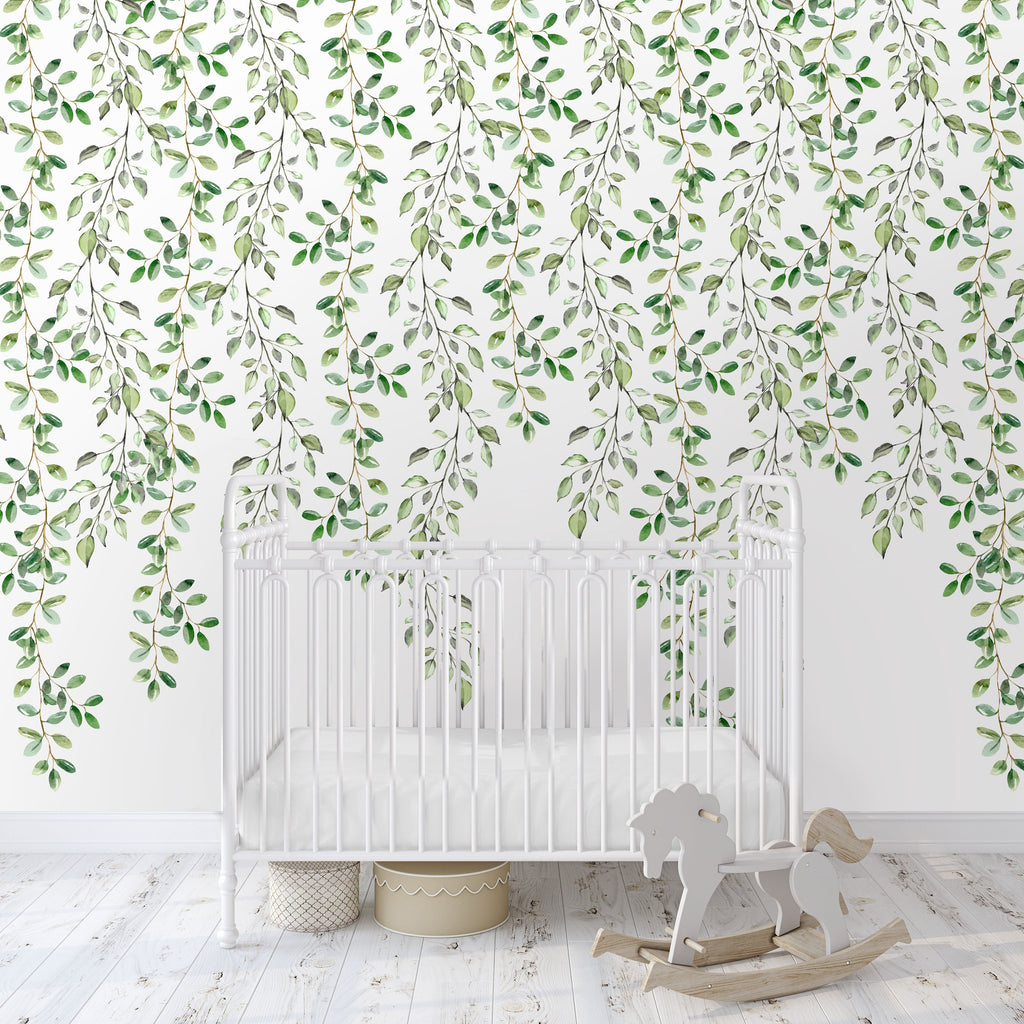 Greenery Drop Wallpaper/Peel and Stick Removable/Neutral Nursery Decor/Boho/Watercolor/Greenery Collection