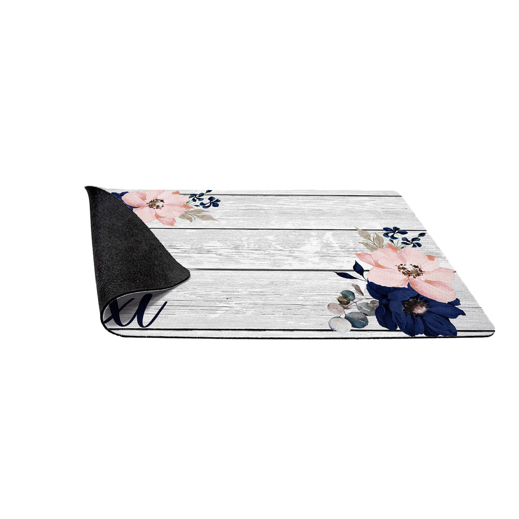 Personalized Navy Pink Floral Pet Mat