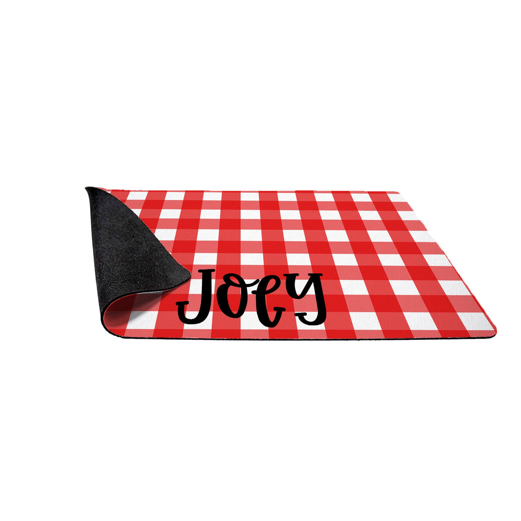 Personalized Red Gingham Pet Mat