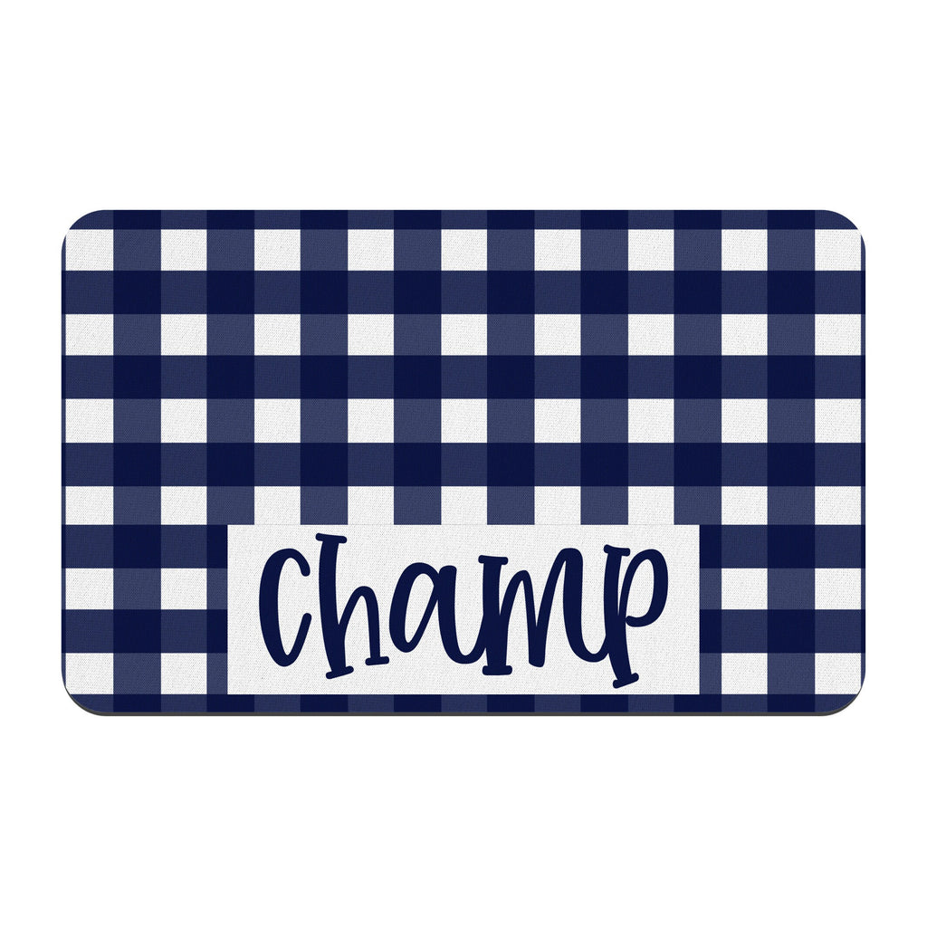 Personalized Navy Gingham Pet Mat