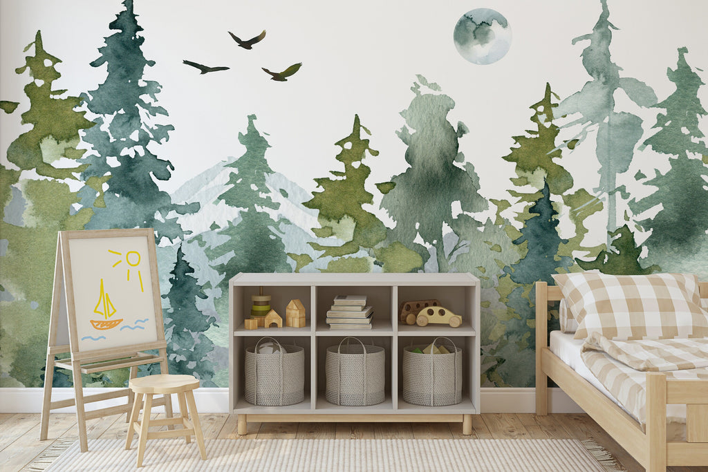 Woodland Wallpaper/Peel and Stick Removable/Baby Boy Nursery Decor/Country/ Watercolor/Woodland Collection