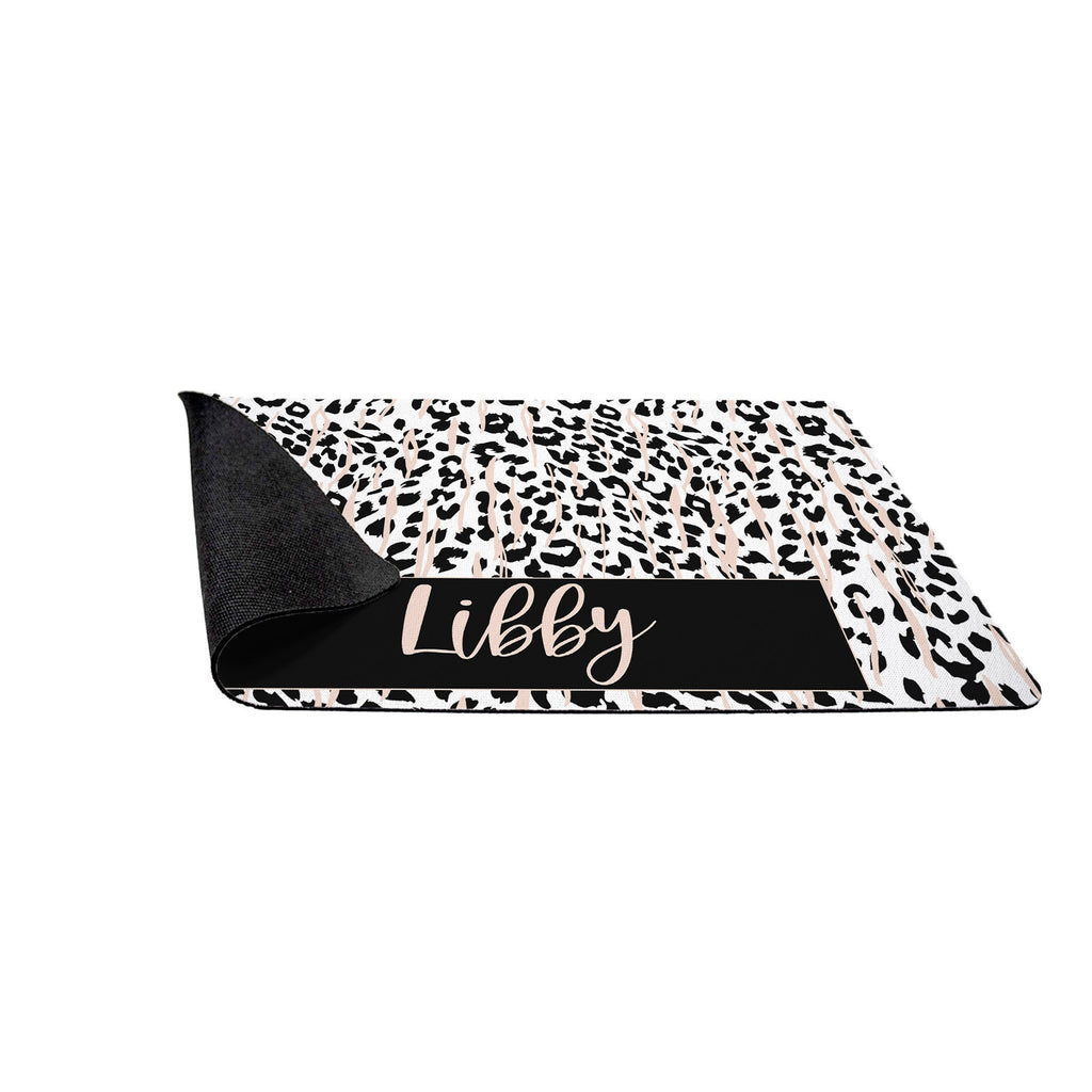 Personalized Black Leopard Animal Print Pet Mat