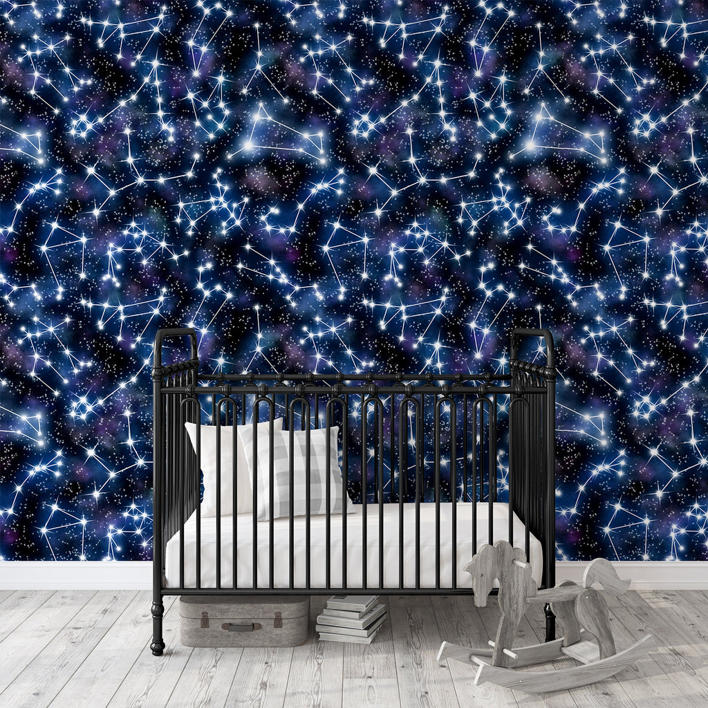 Zodiac Galaxy Constellations Wallpaper/Peel and Stick Removable/Baby Nursery Decor/Large Print/Living Room Bedroom/Starry Night