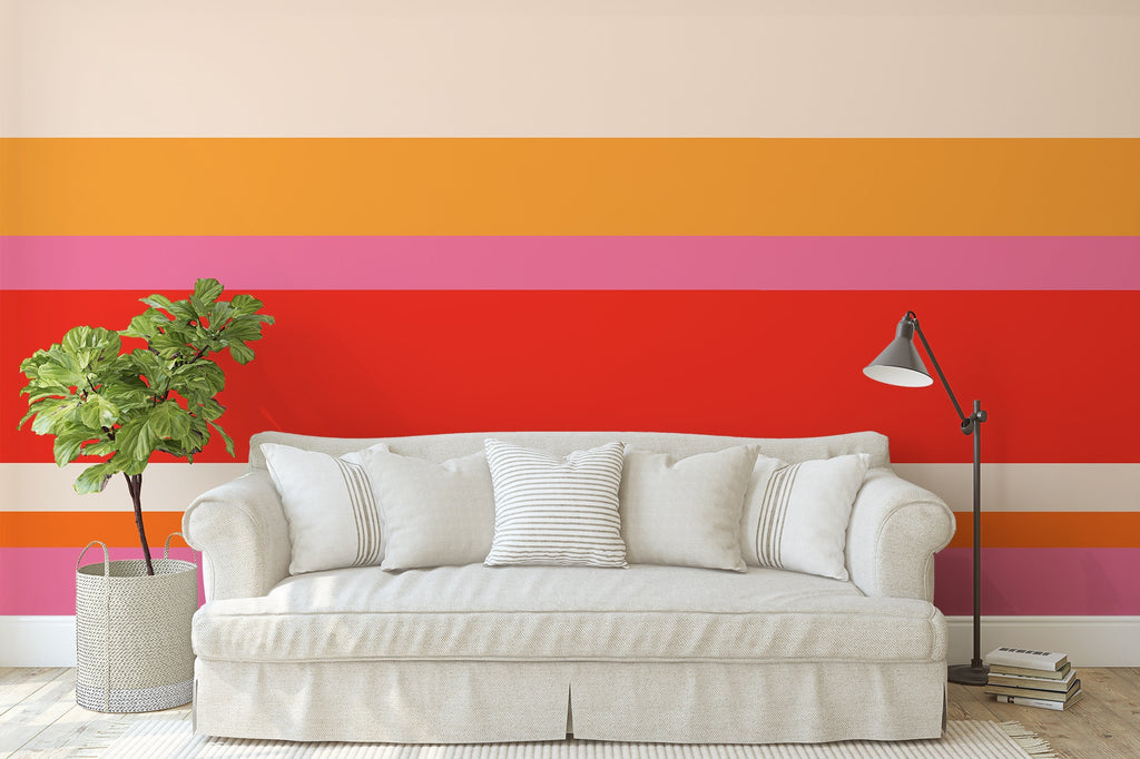 Retro Stripes Wallpaper/Peel and Stick Removable/Baby Nursery Decor/Large Print/Living Room Bedroom/Groovy Vibes