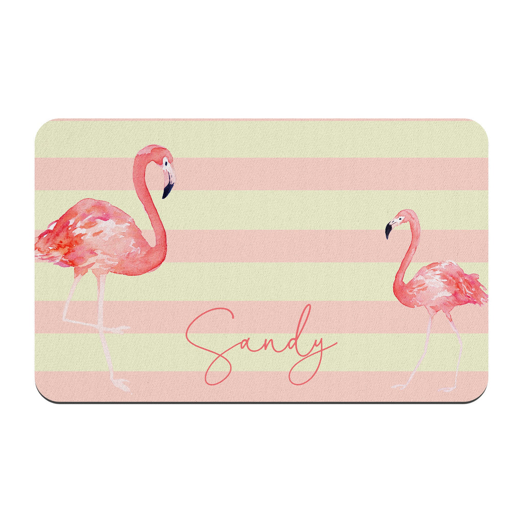 Personalized Yellow Coral Beachy Flamingo Pet Mat