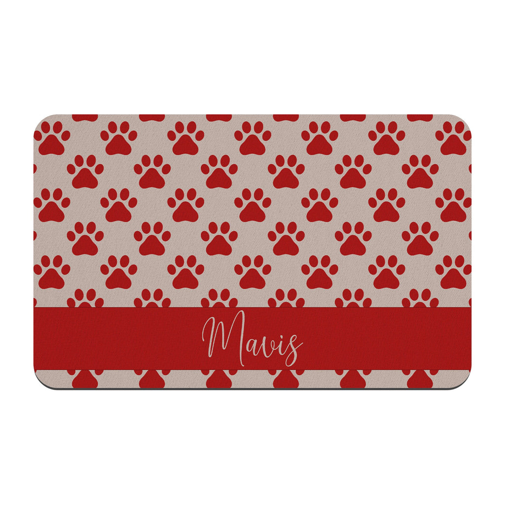 Personalized Red Paw Prints Pet Mat