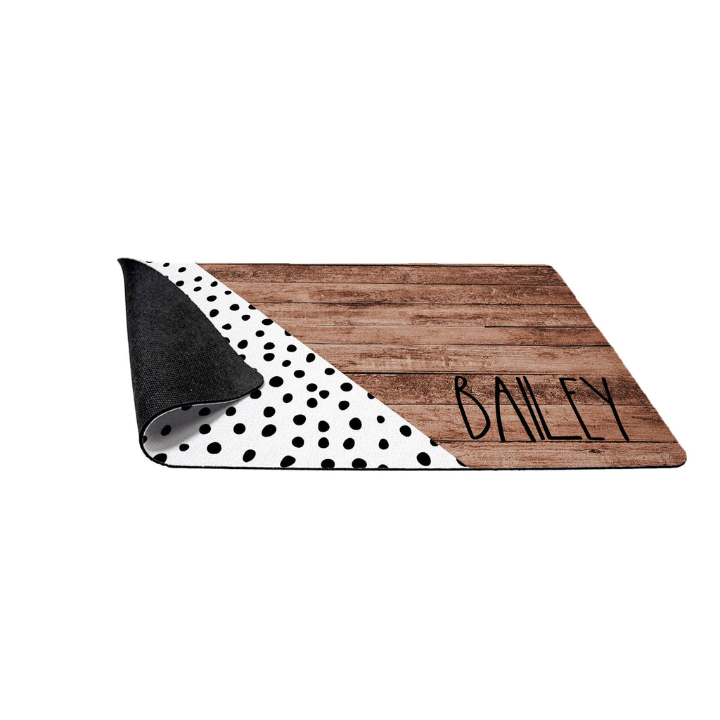 Personalized Black Speckled Dot Wood Design Pet Mat