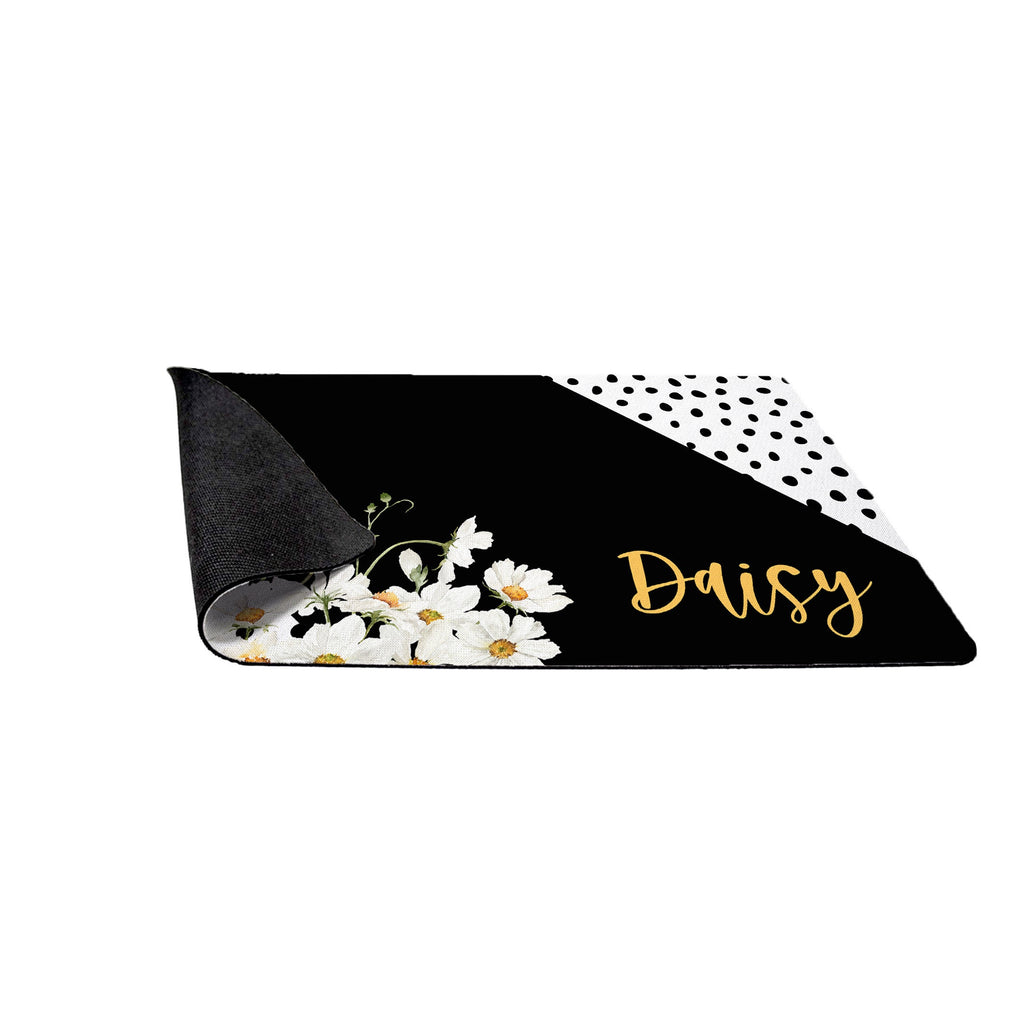Personalized Daisies Black Dots Pet Mat