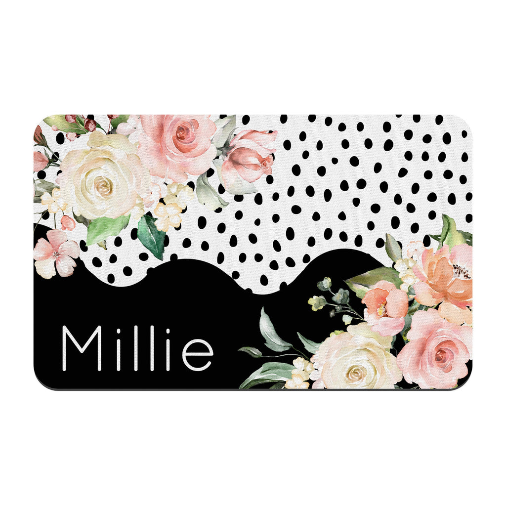 Personalized Pink Peach Roses Black Dots Pet Mat