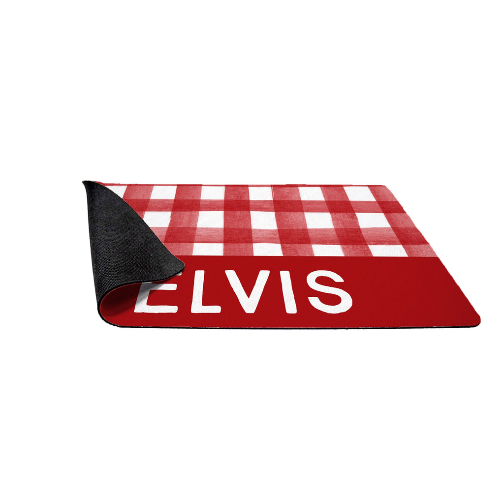 Personalized Red Watercolor Gingham Pet Mat
