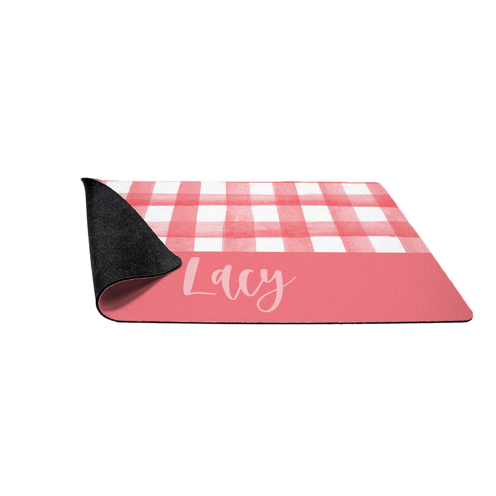 Personalized Pink Coral Gingham Pet Mat