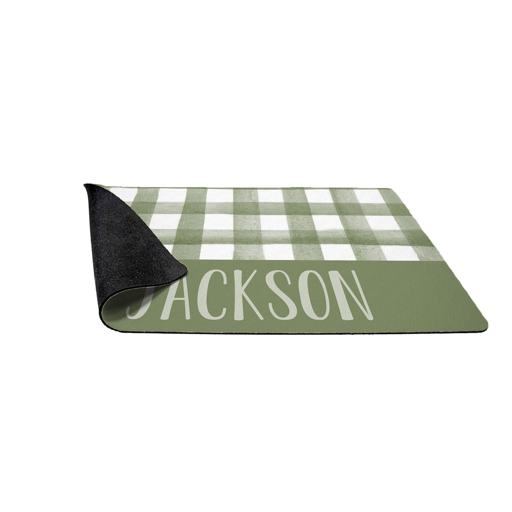 Personalized Green Gingham Pet Mat