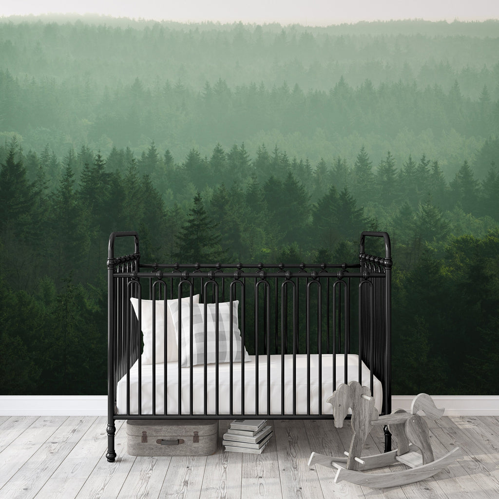 Woodland Tree Forest Wallpaper/Foggy Forest Ombre/Peel and Stick Removable/Baby Boy Nursery Decor/Little Boys Room