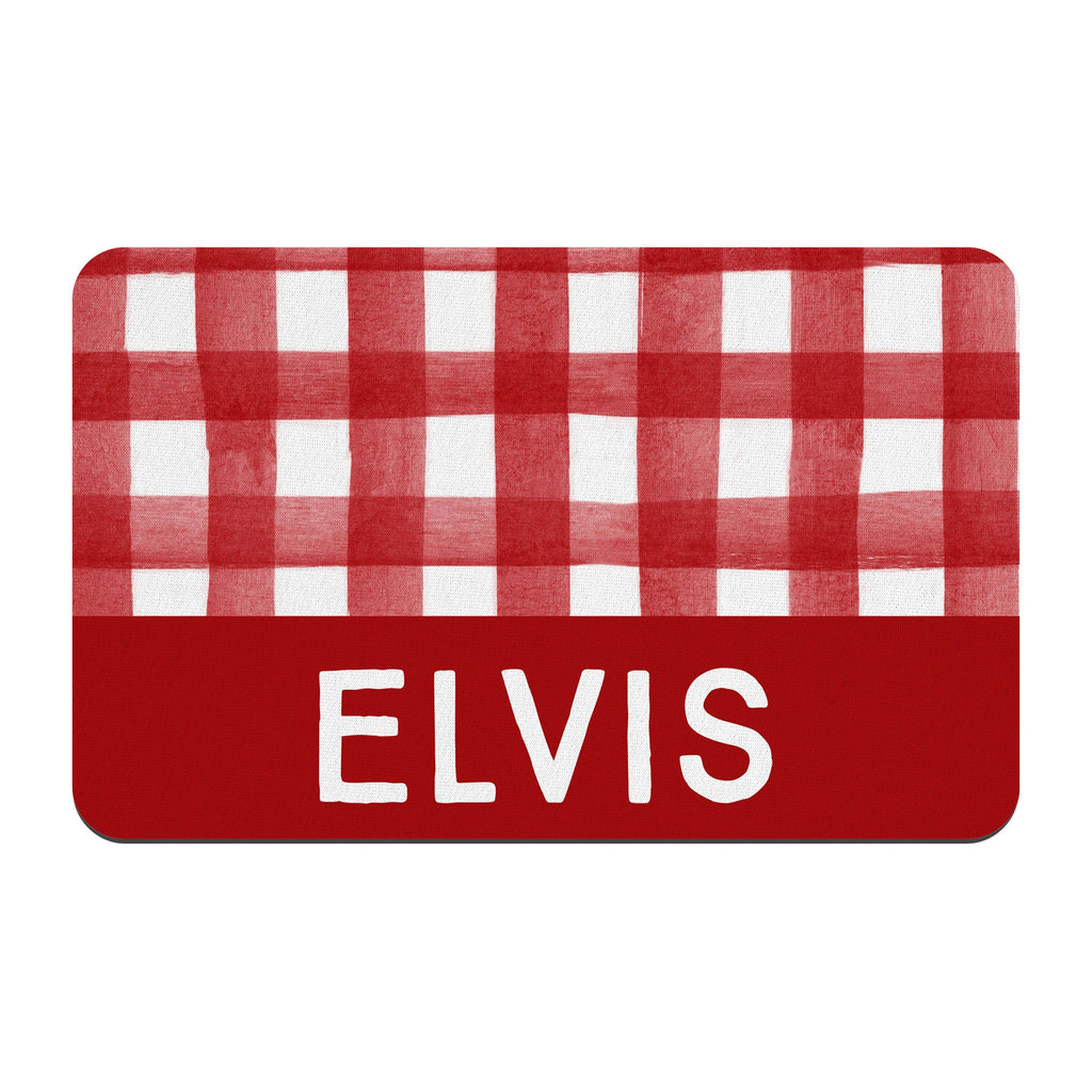 Personalized Red Watercolor Gingham Pet Mat