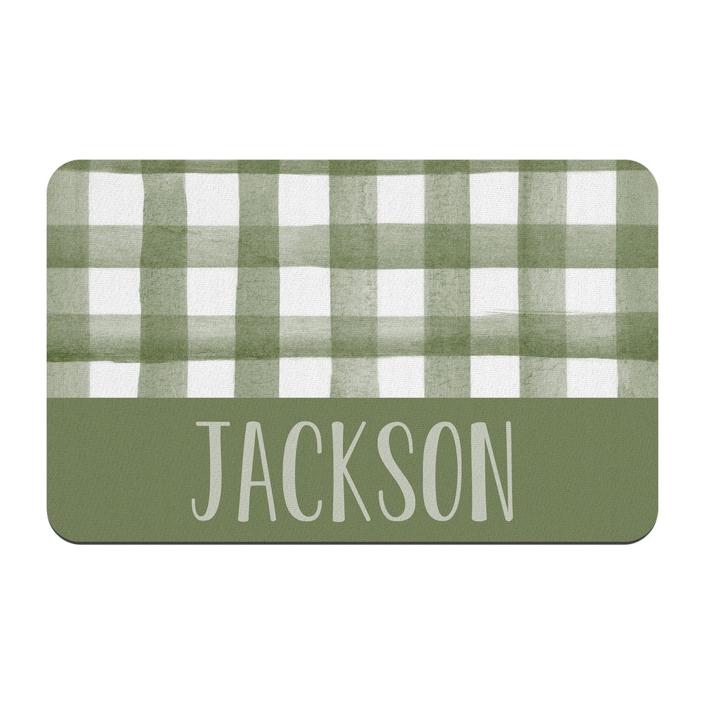 Personalized Green Gingham Pet Mat